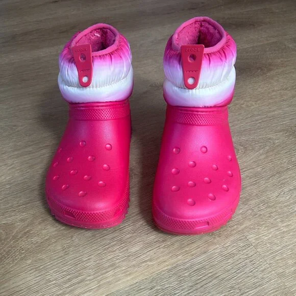 Crocs Women's 9 Classic Neo Puff Shorty Winter Boots Snow, Candy Pink Stucco EUC - Picture 2 of 6